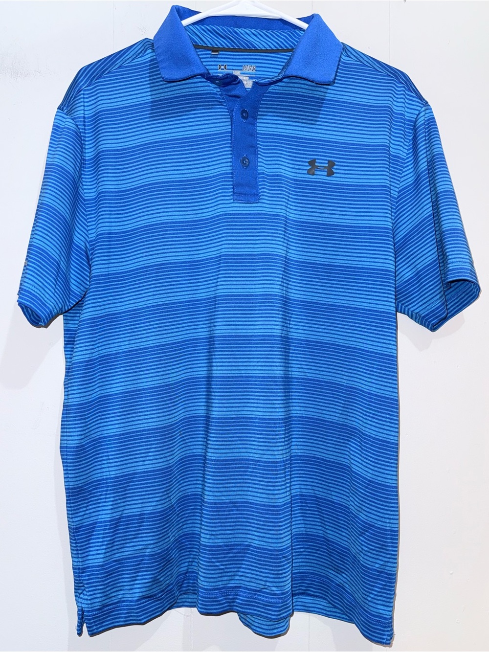 Under Armour Coldblack Chip-In Stripe Golf Polo Shirt Men's Large Blue EUC